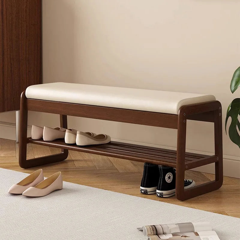 Solid wood shoe bench for practical storage