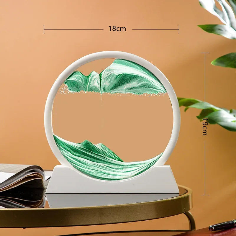 Glass hourglass 3d sand landscape in motion artistic decoration - D-Green (7 Inches)