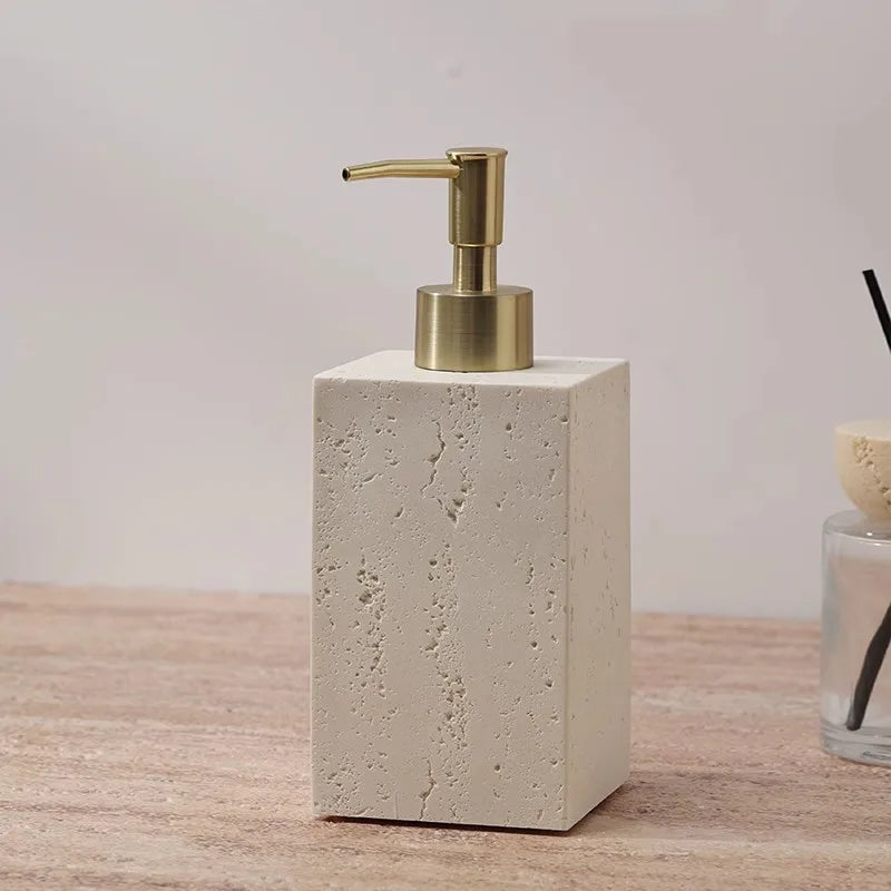 Ahunderjiaz Wabi-Sabi Style Push Bottle, Marble Shower Gel Dispenser Bottle, Light Luxury Bathroom Tabletop Decoration, Home Dec - Square-Gold