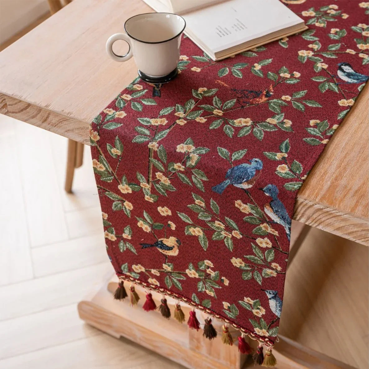 Jacquard Table Runner, Animal Pattern with Pom-Pom Trim, Modern - 33x120cm(13x47inch)