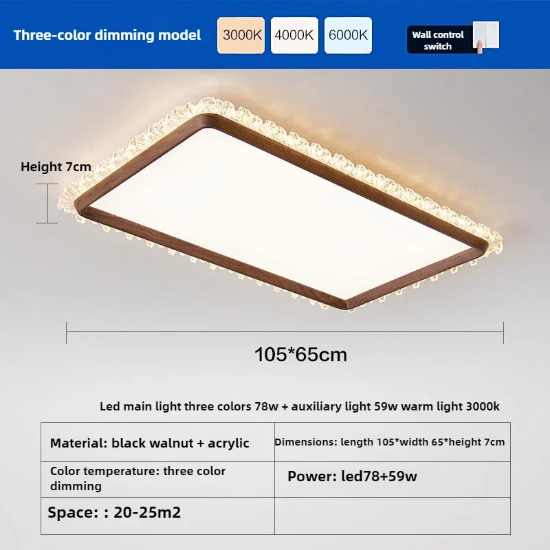 Retro wooden ceiling lamp circular and square acrylic - Rectangle-105cm / 3 modifiables