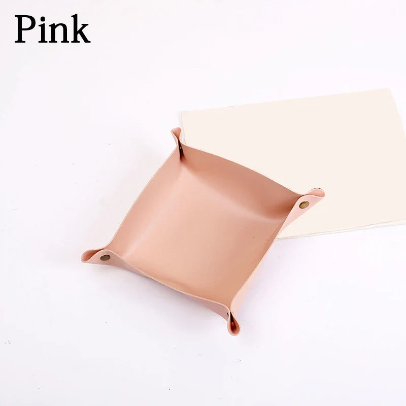 Nordic leather storage tray versatile office organizer - Pink / M 25x25cm