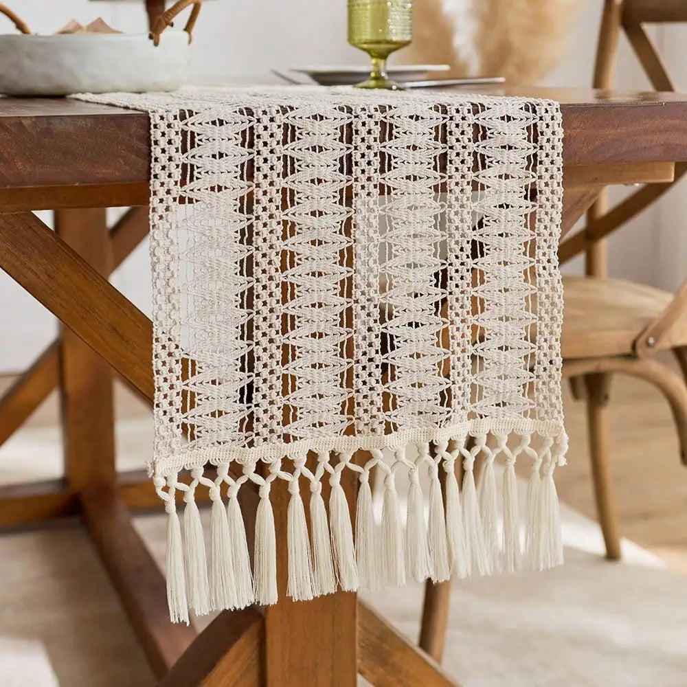 Bohemian table runner beige with decorative pumpkins - view 4