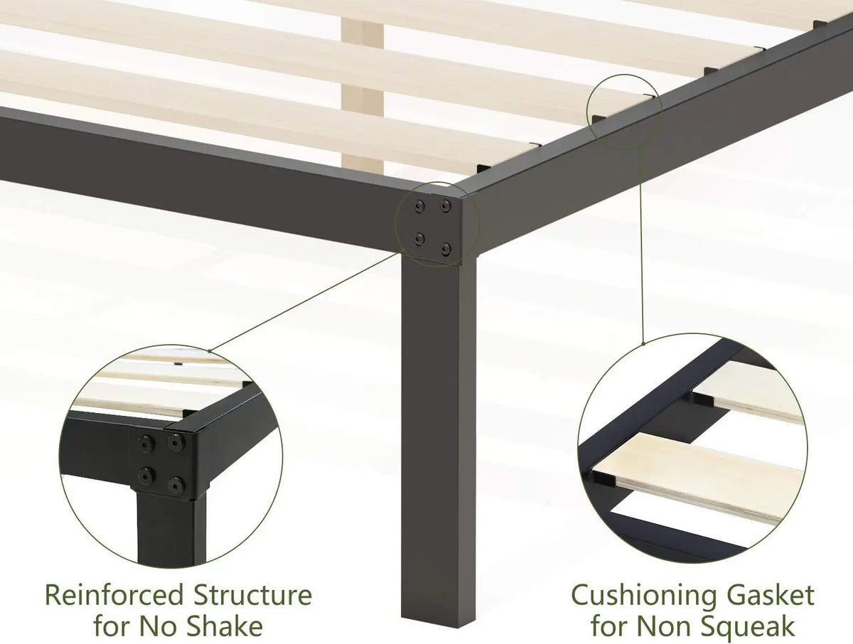 DDPNKL Metal Bed Frame 16 Inch, Heavy Duty Bed Frame with Wooden Slats, 16 Inch Mattress Foundation/No Box Spring Needed - view 3