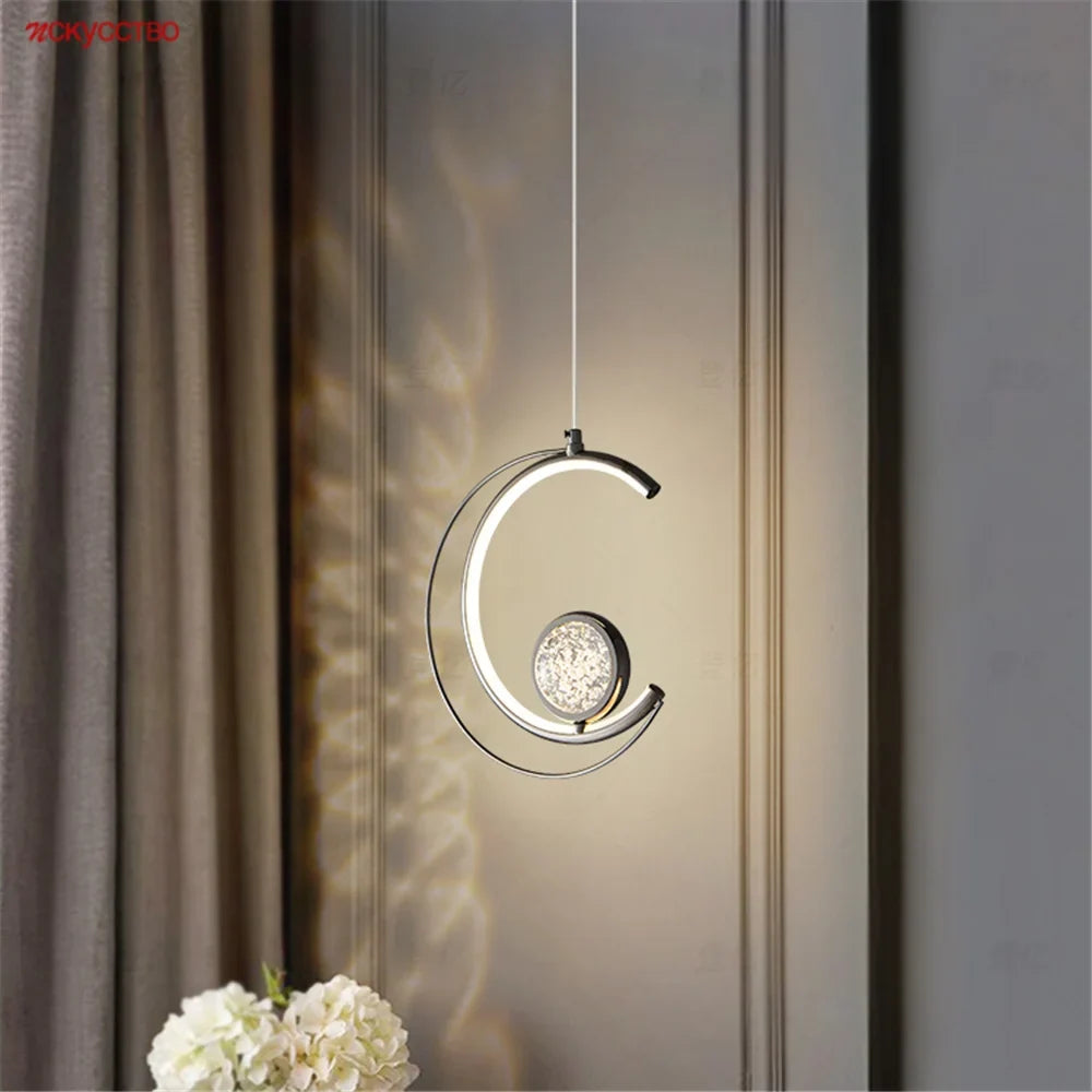 Elegant Nordic crescent moon crystal pendant light