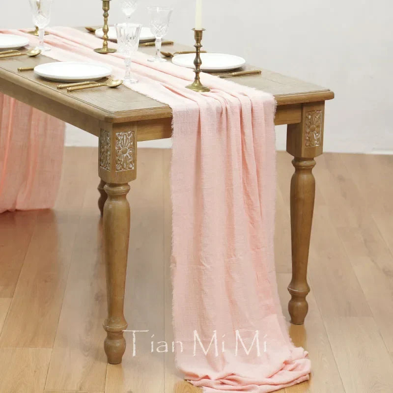 Vintage Beige Cotton Gauze Table Runner for Wedding and Party Tables - 40x200cm