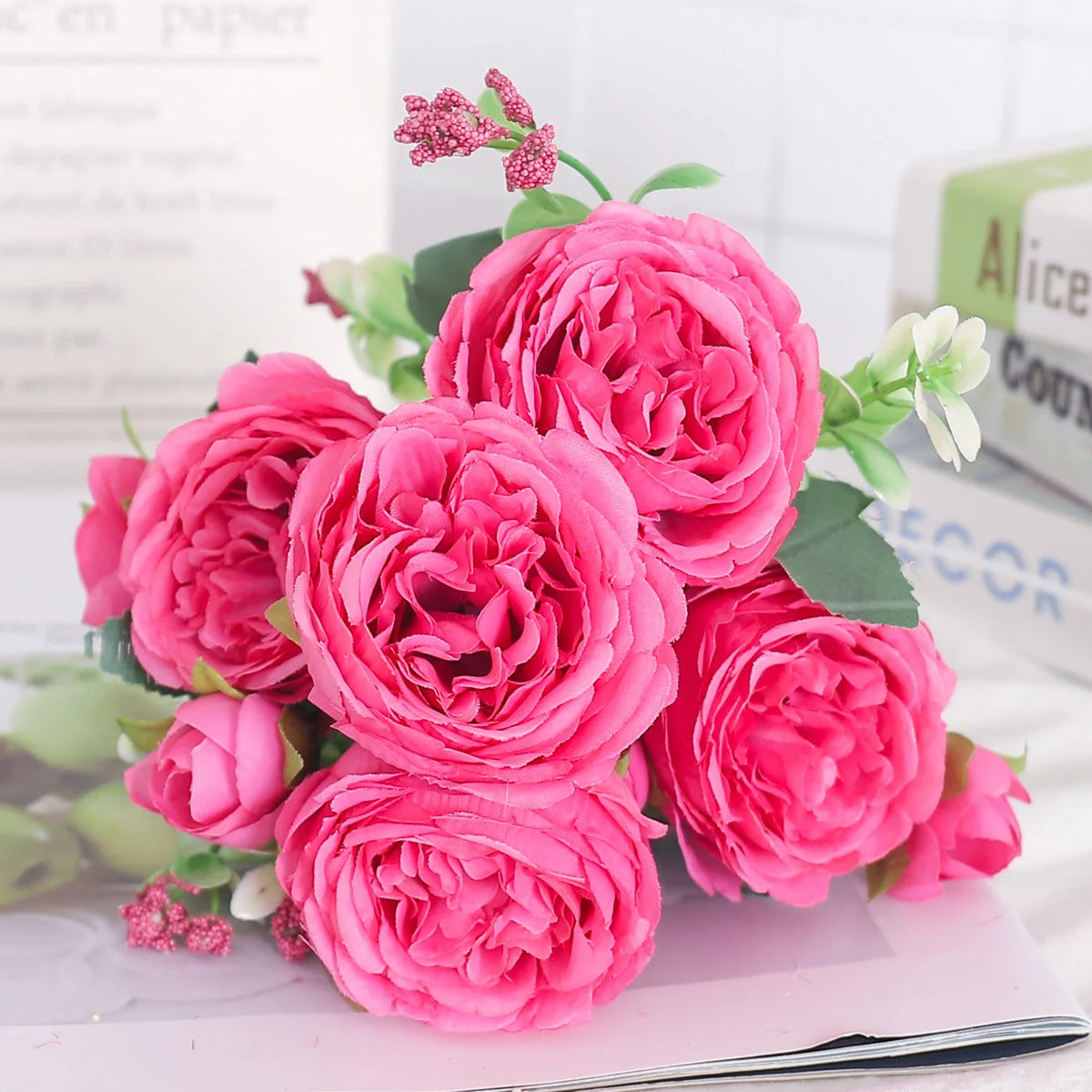 Artificial flowers silk peony hortensia decoration wedding bouquet - Red Pink