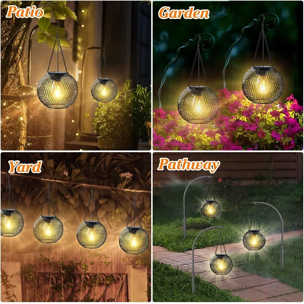 Solar Lantern Outdoor, Ortiny Upgraded Solar Lights for Outside Decorative Outdoor Hanging Lights Waterproof Solar Lanterns - view 5
