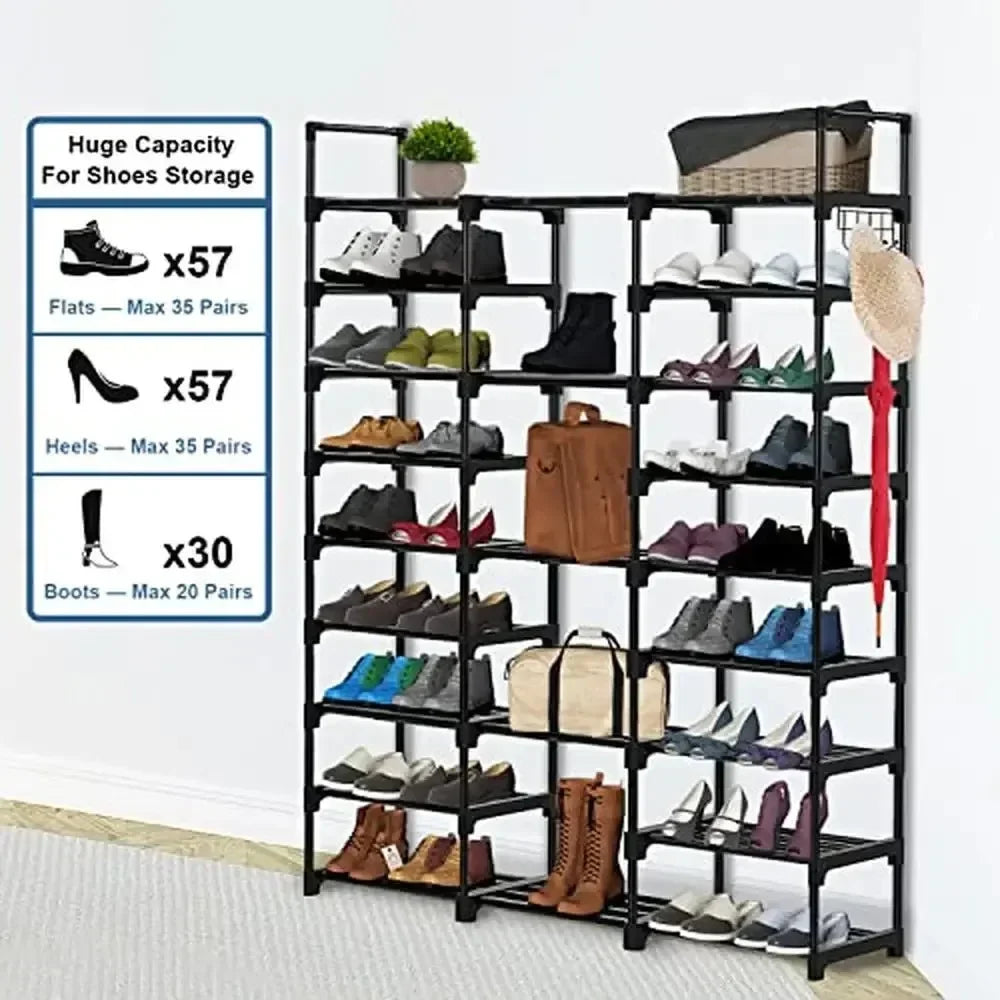 Double row metal shoe shelf with versatile hooks - view 5