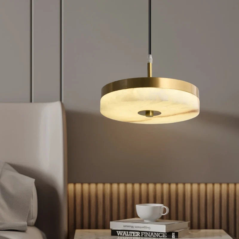 White marble pendant light and elegant copper design for modern interior - view 2