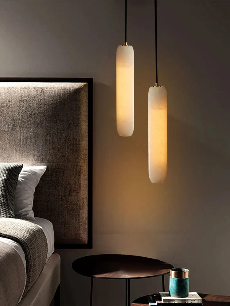 Modern chandelier in natural marble and minimalist copper for decoration - view 3
