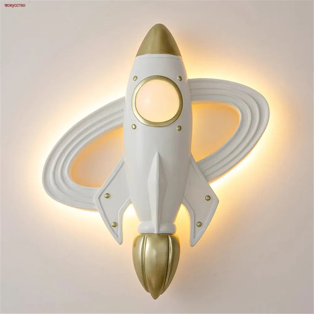 Led space rocket wall sconce for children's room with remote control