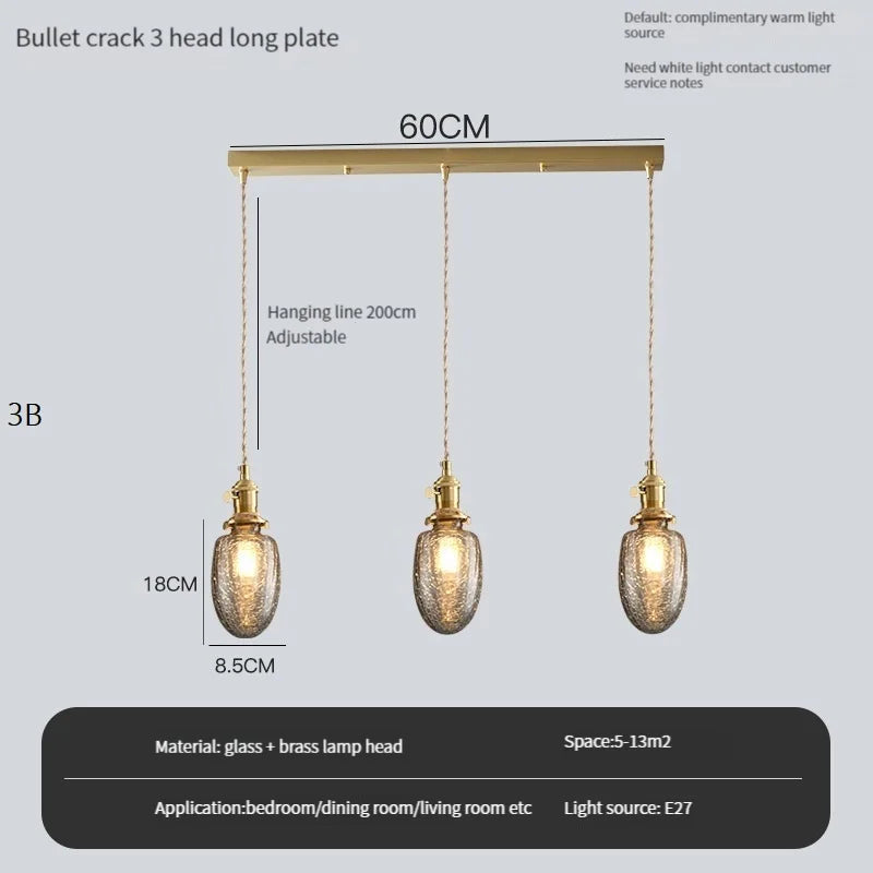 Vintage pendant light with crystal glass switch and shade - 3 B long / Warm White / 4 W (max. 100 W)
