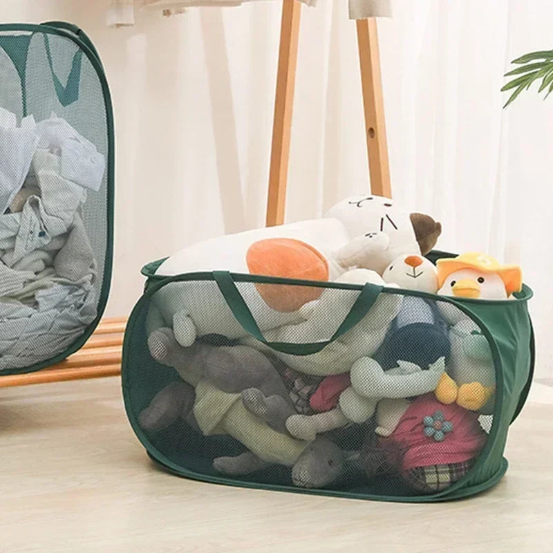 Durable Collapsible Laundry Basket, Mesh Pop Up Laundry Hamper With Side Pocket, Foldable Clothes Storage Hamper With Reinforced - view 4