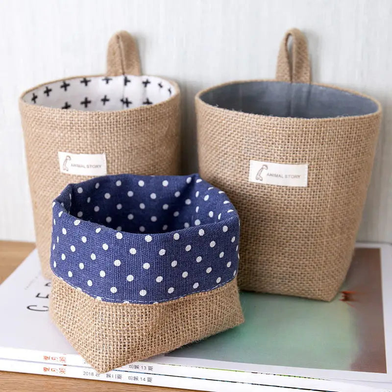 Set of 3 hanging baskets in jute canvas for decorative storage - view 4