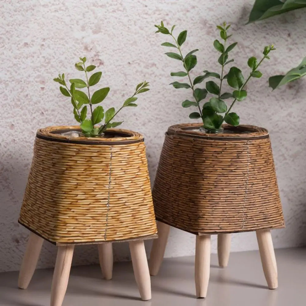 Creative woven rattan flower pot with removable feet and durable support - view 3