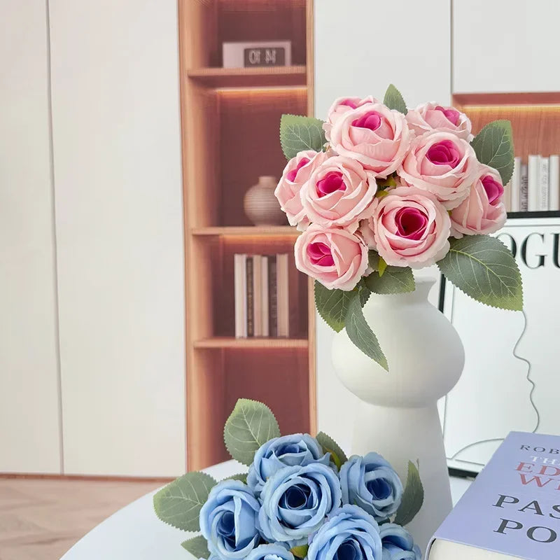 Bouquet of 10 artificial silk decorative rose wines for events - view 2