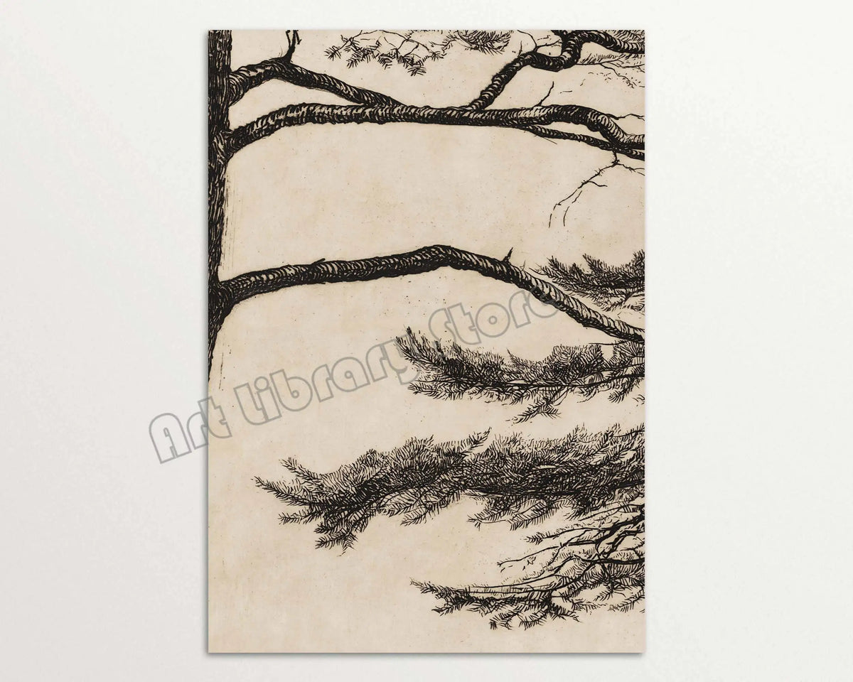 Vintage triptych rustic pine branch canvas wall decoration - 20x30cm No Frame