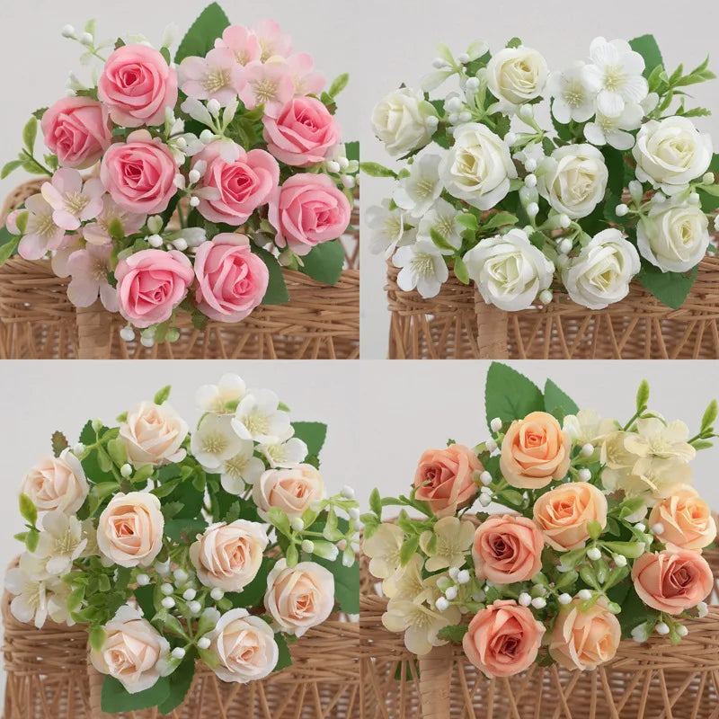 Artificial flowers wedding bouquet pink hortensia floral decoration - view 2