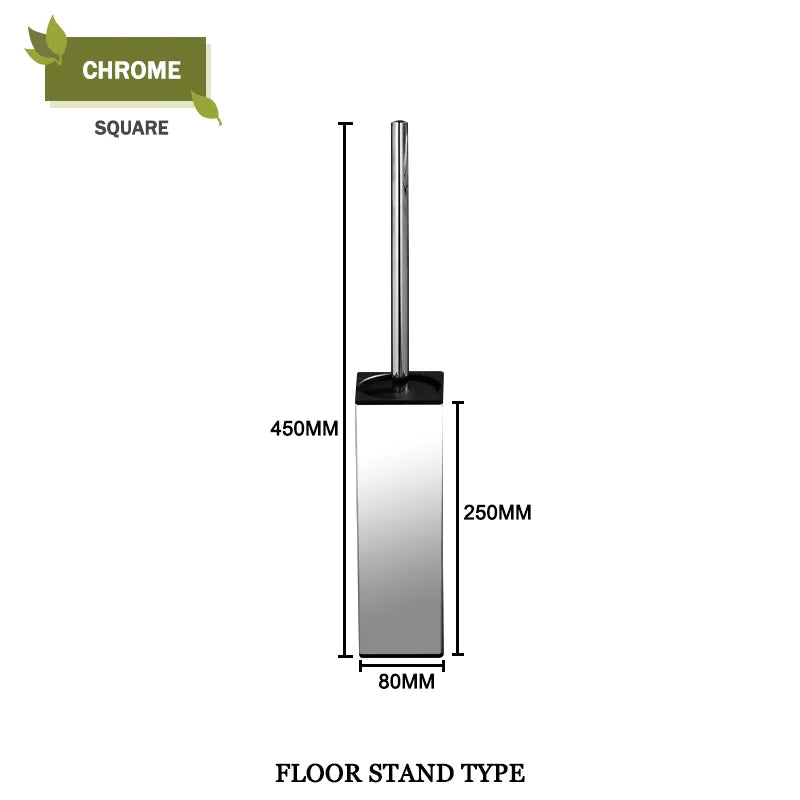 Durable and elegant bathroom brush holder set for bathroom - Tall Square Chrome