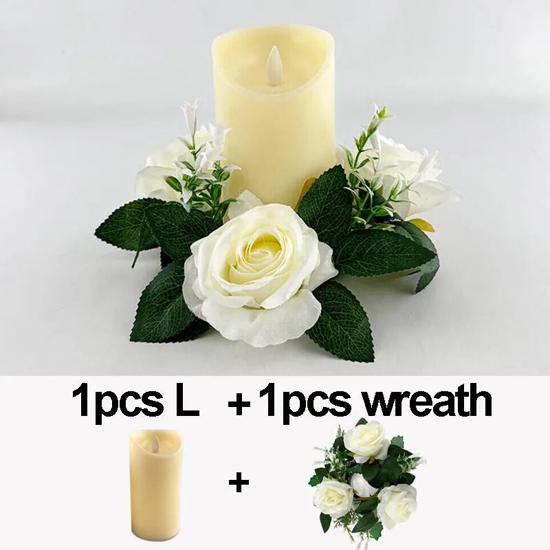 Decorative led candle for wedding and birthday - 1 pcs L and wreath / Ivory