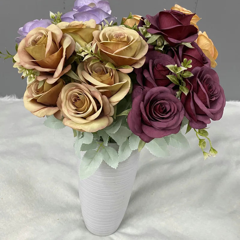 Bouquet of artificial silk rose wines elegant floral decoration - view 4