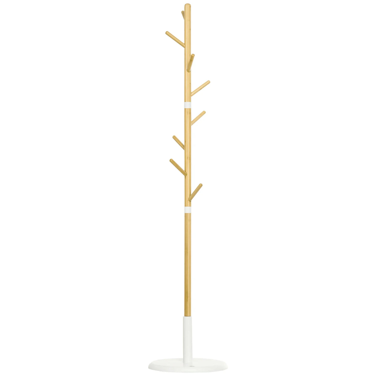 HOMCOM bamboo foot rack with 8 hooks for clothes Ø 37,8x175,6 cm Natural - Natural Wood / 37.8x37.8x175.6 cm