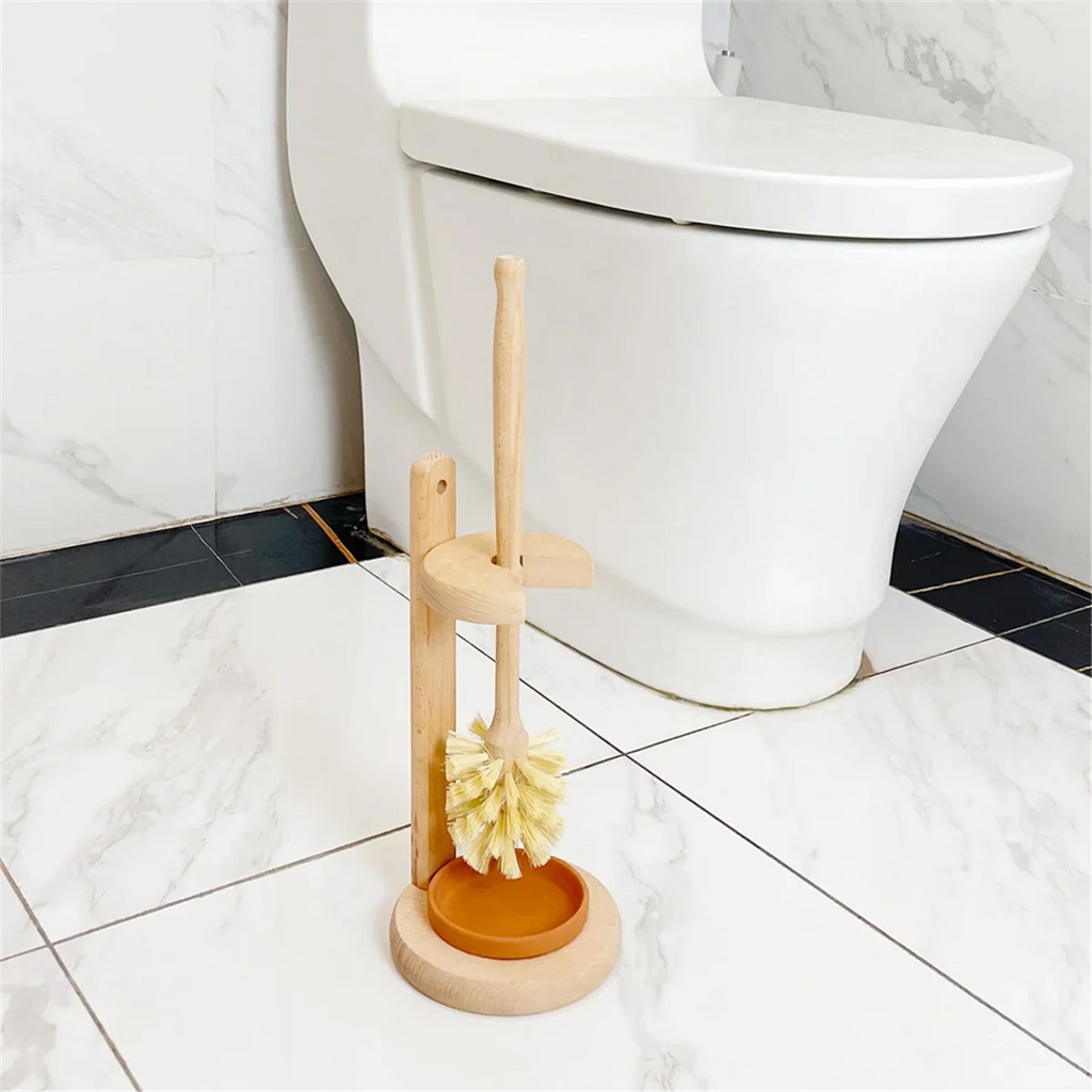 Wood Toilet Brush and Holder Set, Wood Toilet Bowl Cleaner Brush for Bathroom, Toilet Scrubber with Stand - view 3