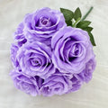 Artificial Silk Rose Bouquet with Plastic Stem, Purple Heart Tones - Purple