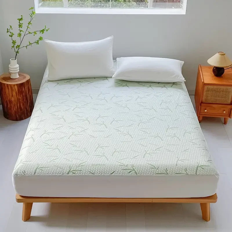 Waterproof Bamboo Mattress Cover, Deep Pocket Fitted Sheet, Style Two - Green / 140x200x30cm