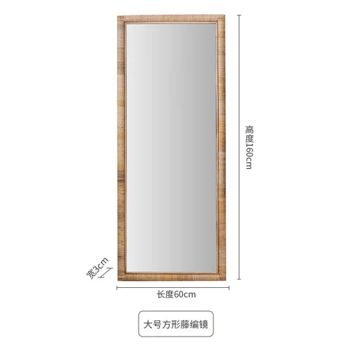 Full length mirror, floor mirror, girls' makeup, dressing, dressing, rattan net, Nordic fitting mirror, ins - I