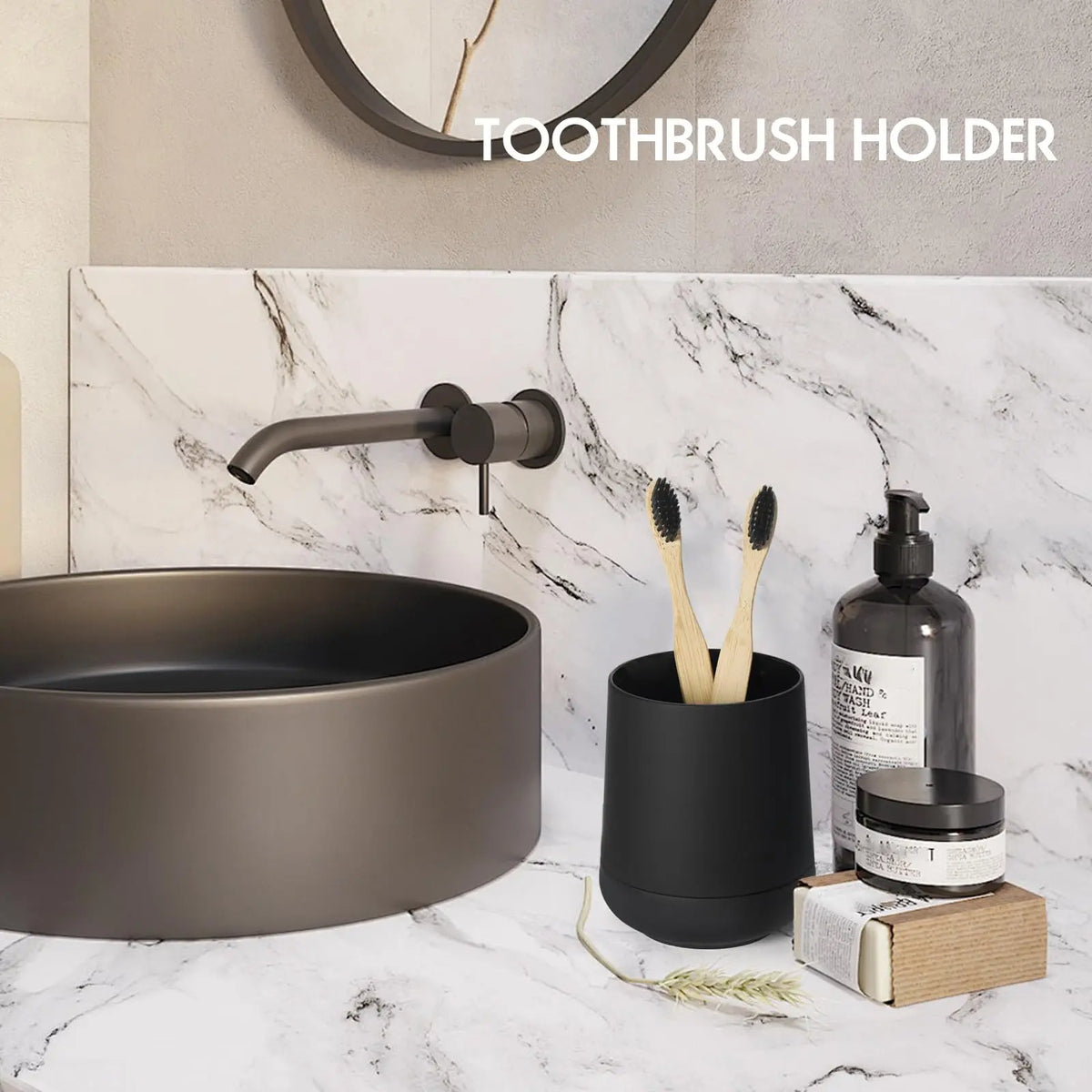 Matte Black toothbrush holders for bathrooms with silicon boot, Modern tooth brushing and toothpaste holder cup for bathroom Org - view 2