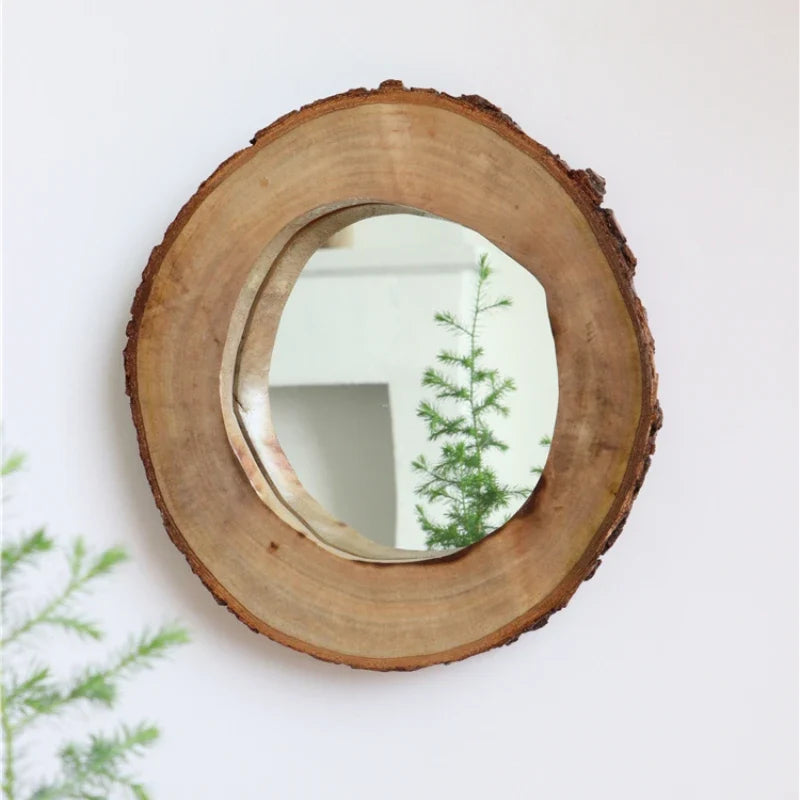 Decorative mirror vintage wooden round for Nordic interior - view 2