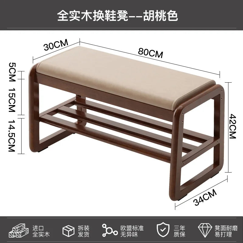 Solid wood shoe bench for practical storage - C 80cm