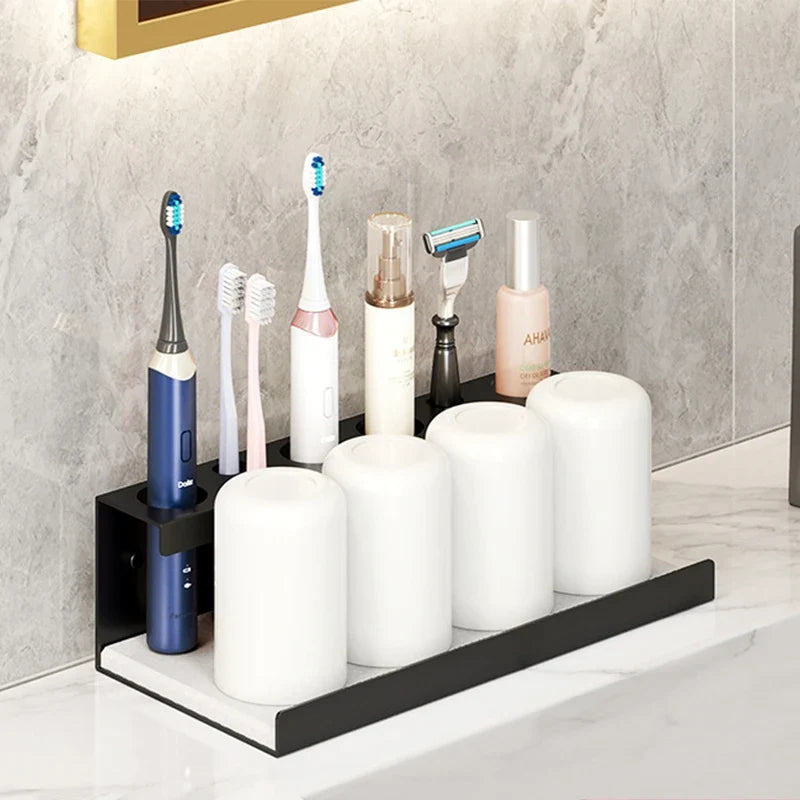 Aluminum Wall-Mount Toothbrush Holder, Matte Black, 2-4 Slots - 30CM Black