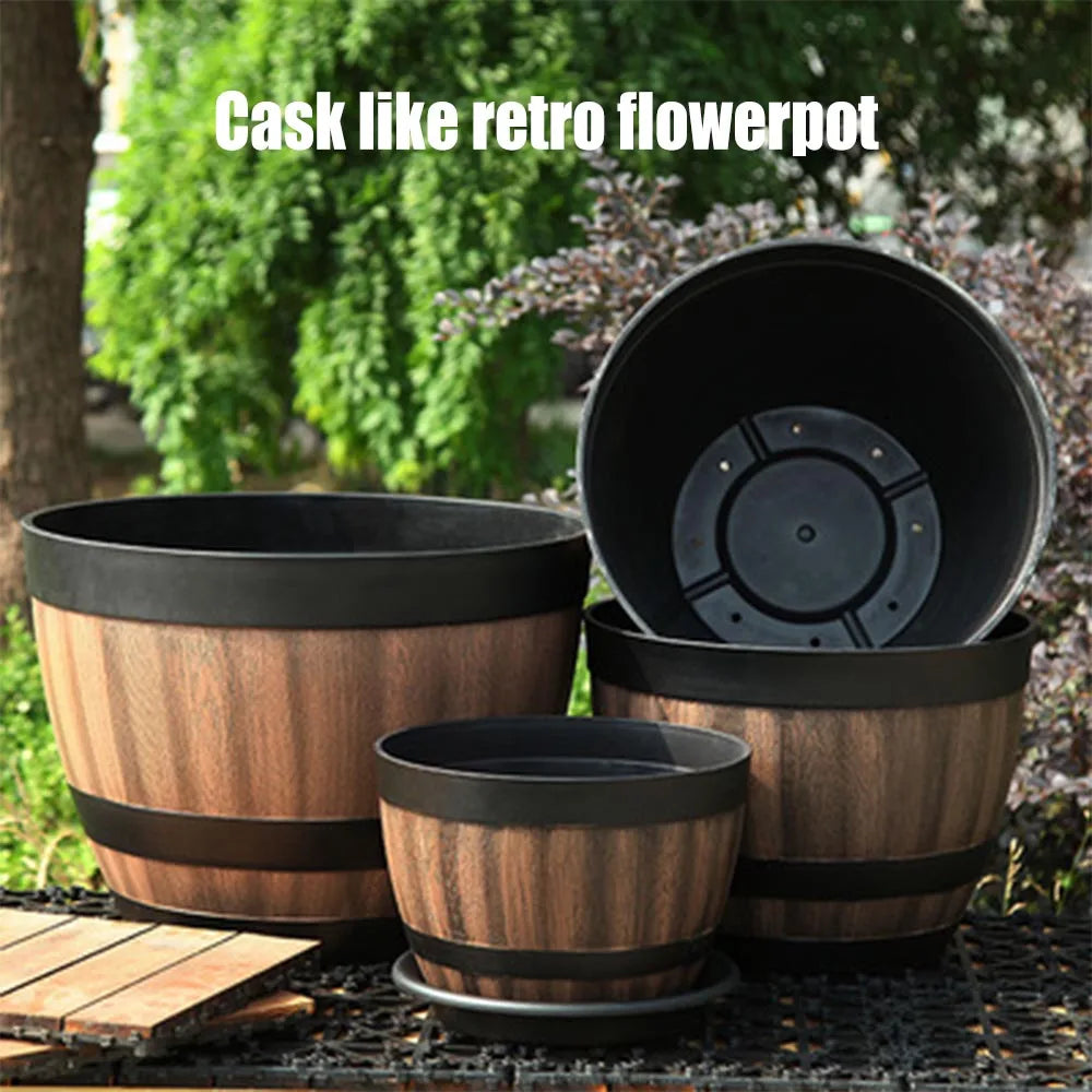Retro flower pot in bucket for garden and interior decoration