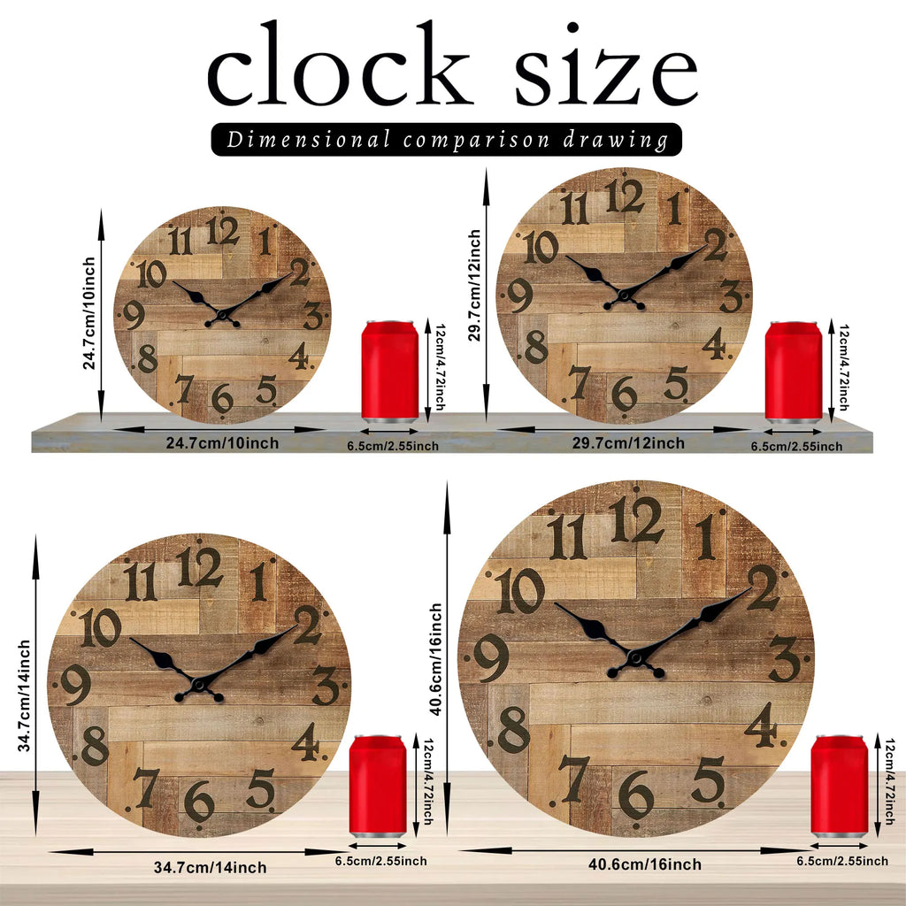 1pc Wooden veneer wall clock, Vintage style Brown wood texture design wall clock, round silent clock, suitable for living room b - view 3