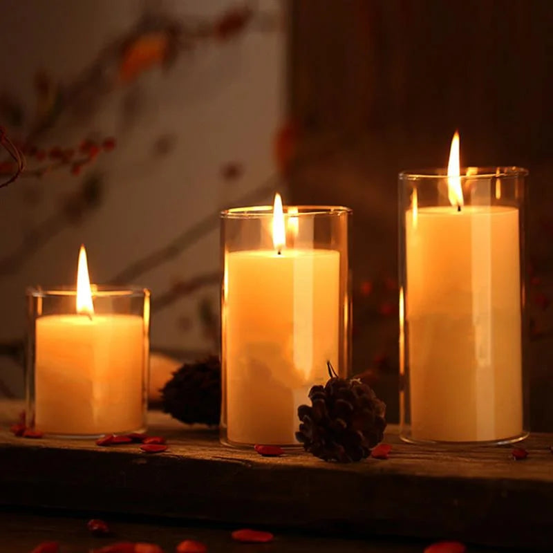Glass Candle Holders Dia 8cm Cylinder Vases for Pillar Candle, Holders or Flower Vase Wedding Decoration Candlelight Dinner - view 3