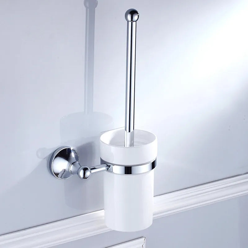 New vintage copper toilet brush holder with ceramic fastening - Silver