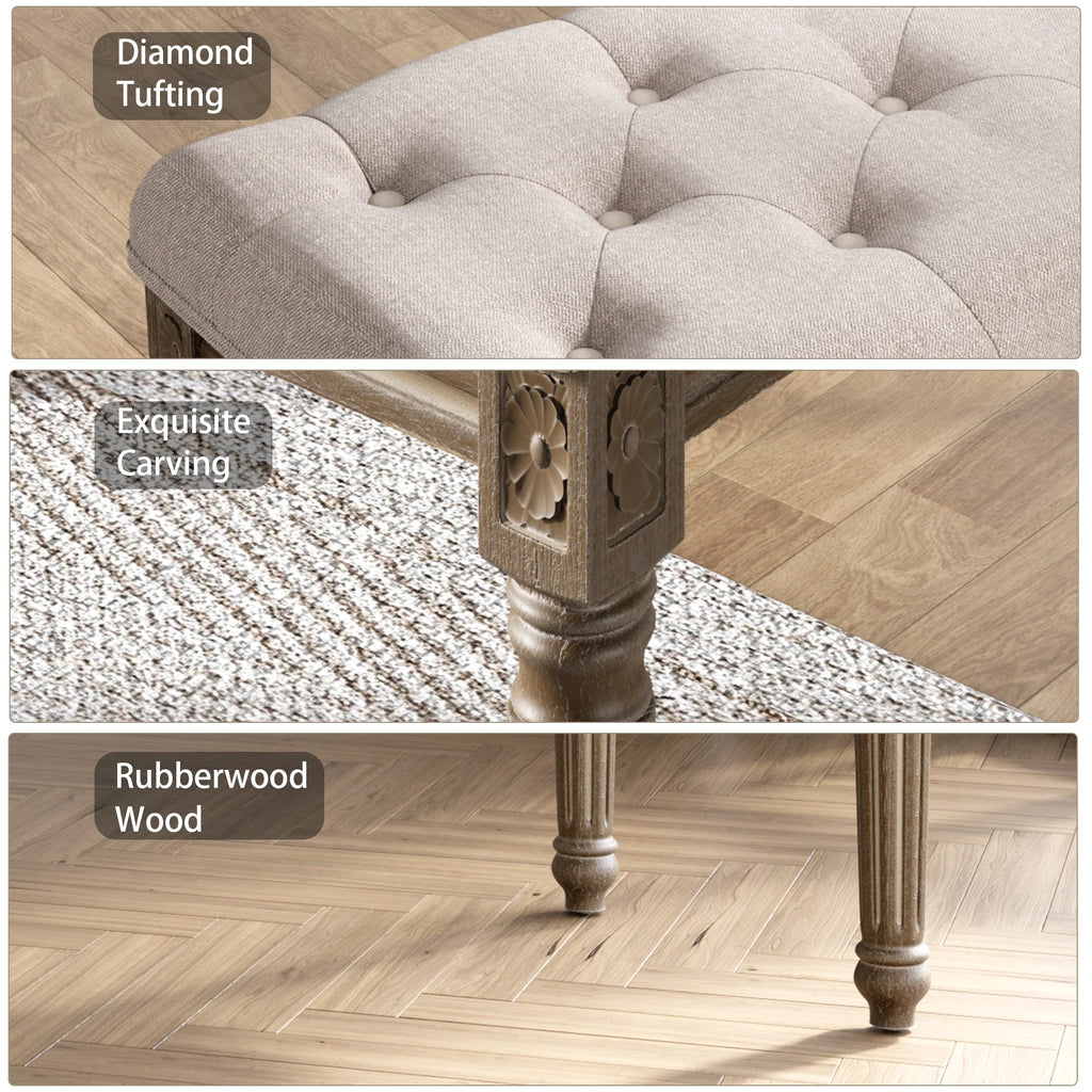 Beige Upholstered Bench Entryway Bedroom Dining Bench Wood Vanity Piano Shoe Bench,Ottoman Bench for Living Room Kitchen Hallway - view 5