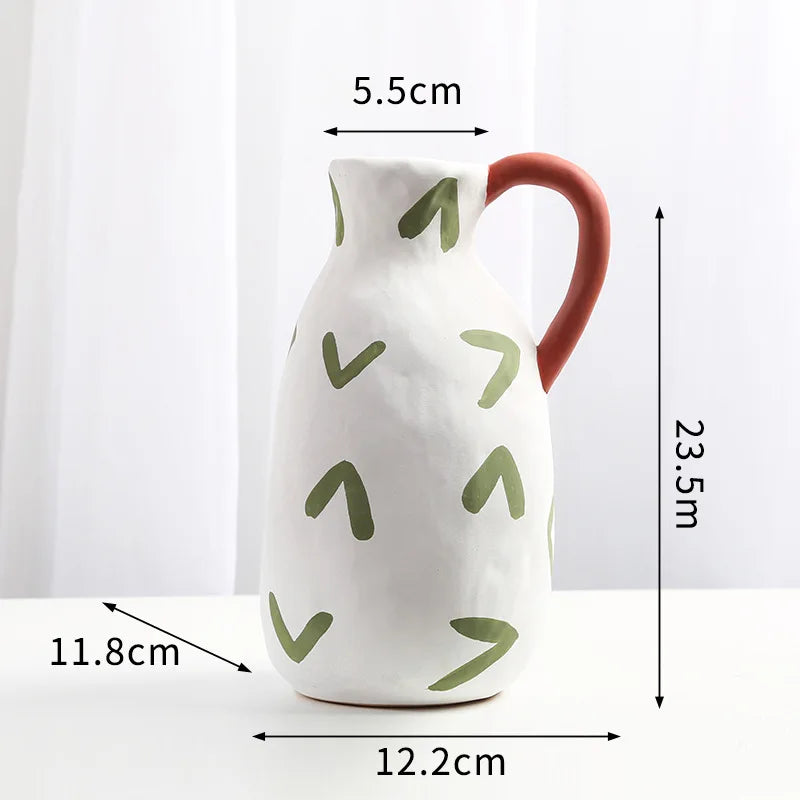 Hand-painted Milk Pot Ceramic Vase, Living Room, Porch, Desktop, Flower Arrangement Container, Homestay Decoration Handicraft - C