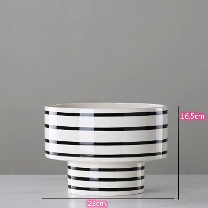 Black and White Striped Ceramic Vase, Flower Pot Decoration, Home and Living Room Decoration, Creative Geometric Striped Vase - R