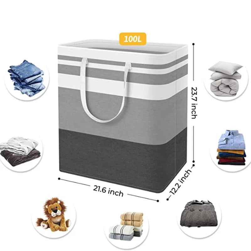 Large Laundry Basket 100L Waterproof,Collapsible Tall Clothes Hamper with Extended Handles for Clothes Toys in the Dorm,Family - view 5