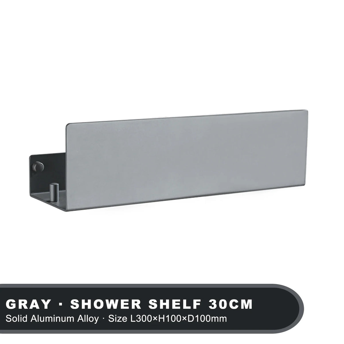 Wall storage shelf with aluminium hooks for kitchen and shower - Gray 30cm
