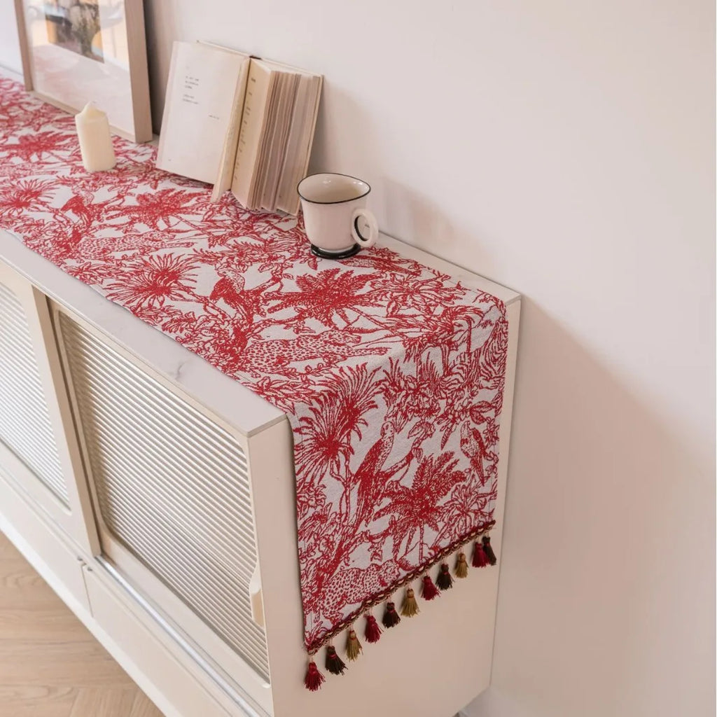Nordic Jacquard Table Runner, Animal Pattern with Pom-Poms - 33x120cm(13x47inch)