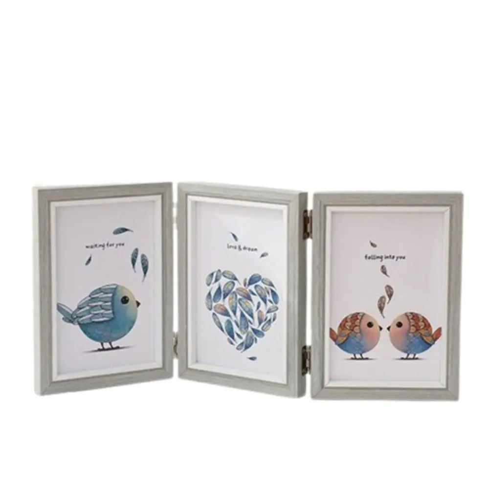 Foldable wooden photo frame for office album - Gray 6 Inches 3Linked