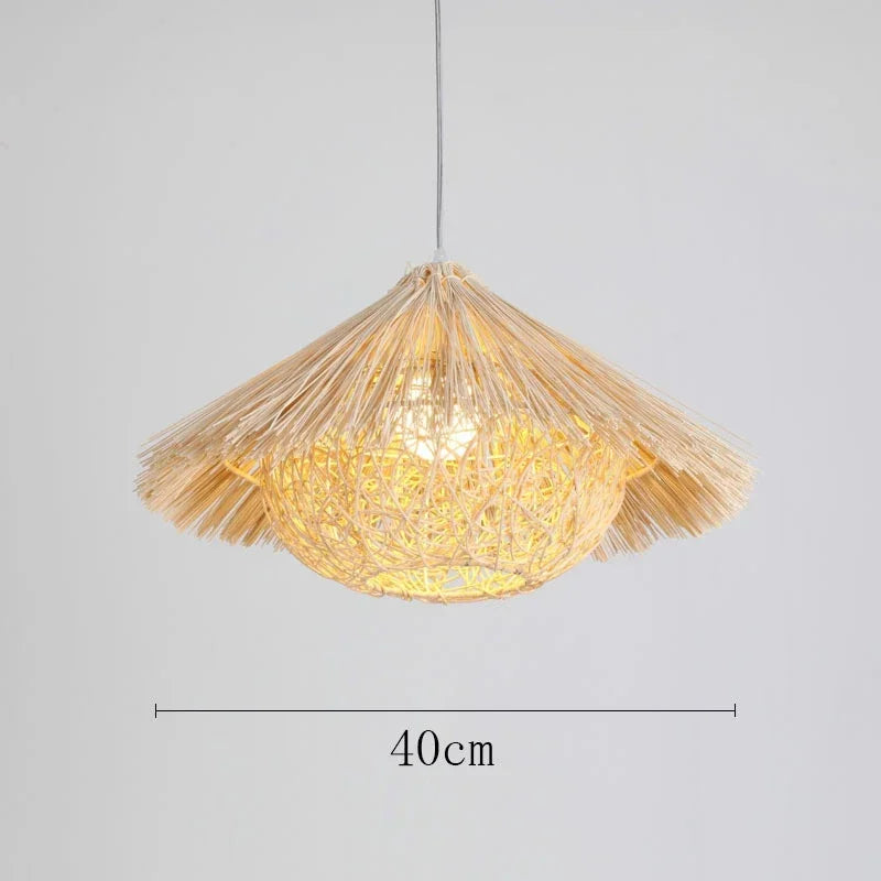 Chinese rattan during light, hand five straw hat lampshade during light, living room decoration, indoor lighting fixtures - E / Neutral light