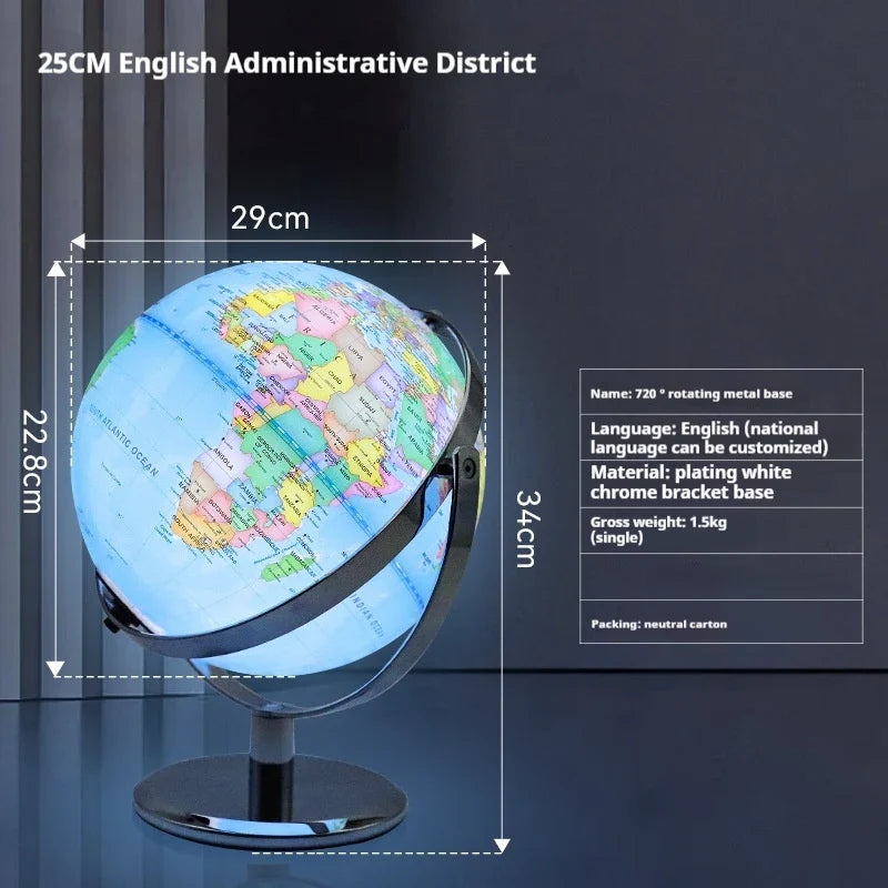 Globe rotating educational light in English for geography - Charging Lamp 25