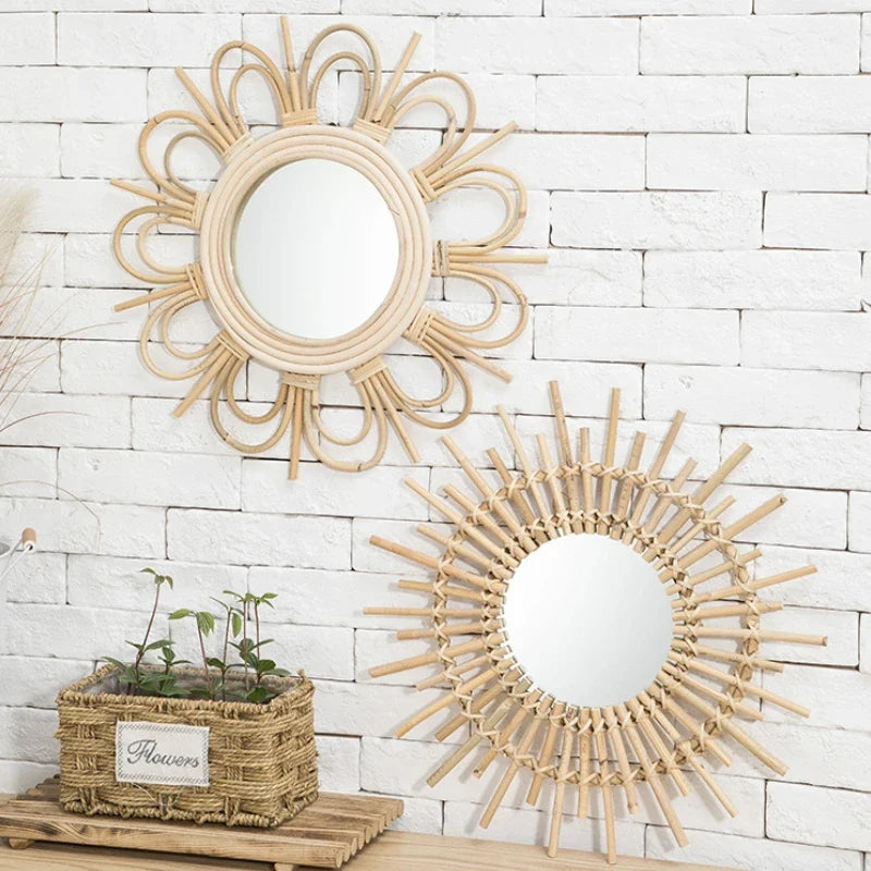 Decorative sunflower rattan hanging mirror for bohemian atmosphere - view 2