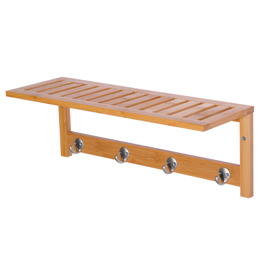 HOMCOM Wall hanger bamboo 4 hooks rack Wall towel rack 50x16x17,5cm - view 7